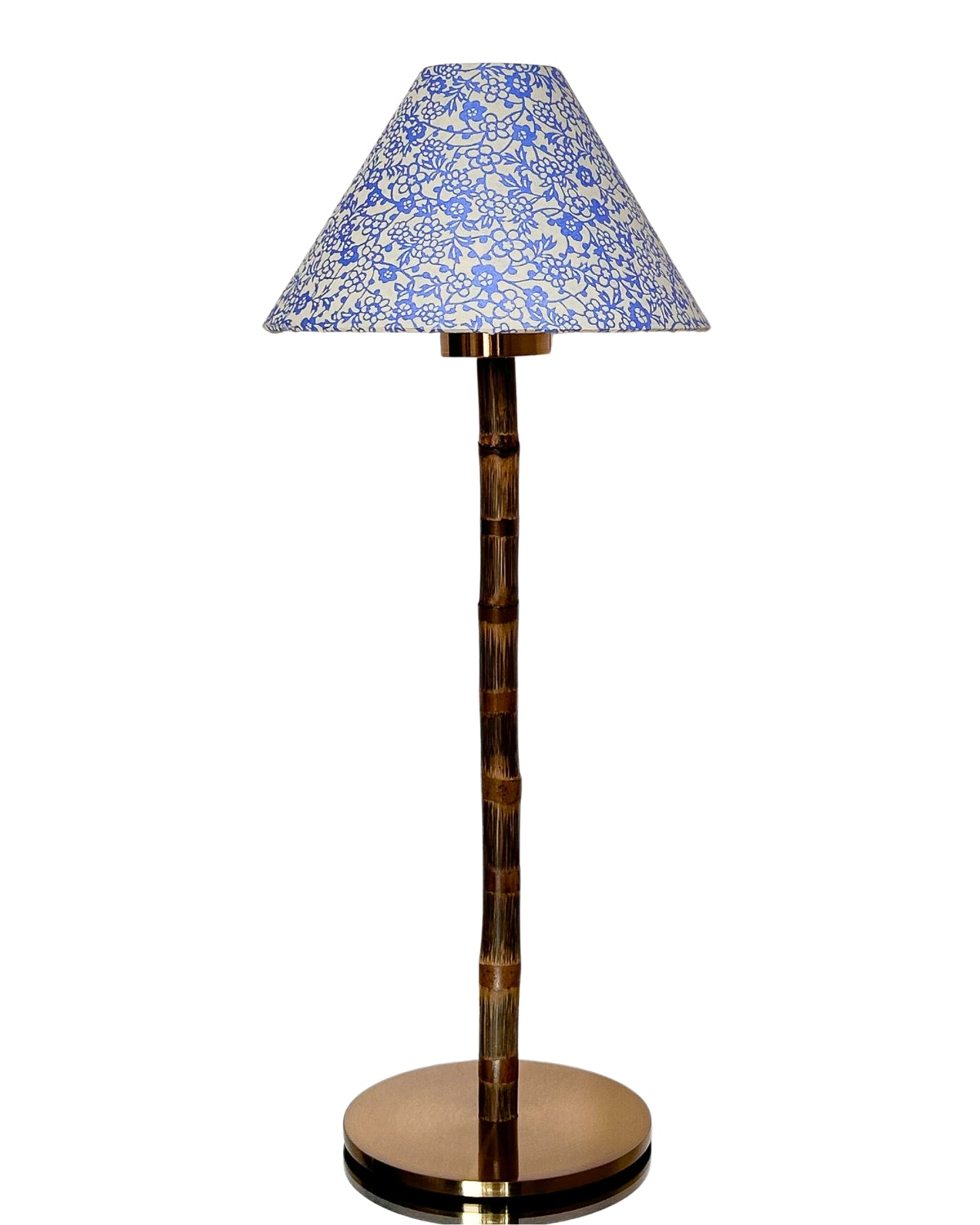 CORDLESS BAMBOO LAMP and Custom Lampshade ('Forget-me-nots in Icy Blue')