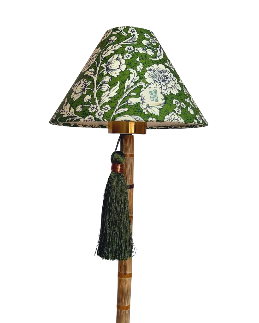 CORDLESS BAMBOO LAMP and Custom Lampshade ('Carnations in Moss Green')