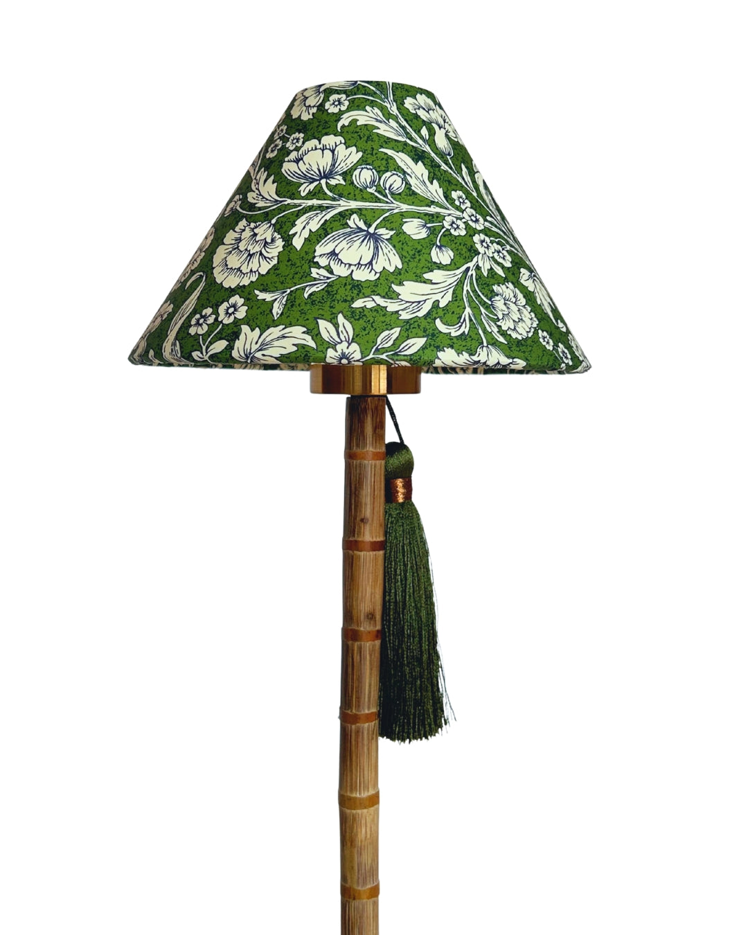 CORDLESS BAMBOO LAMP and Custom Lampshade ('Carnations in Moss Green')
