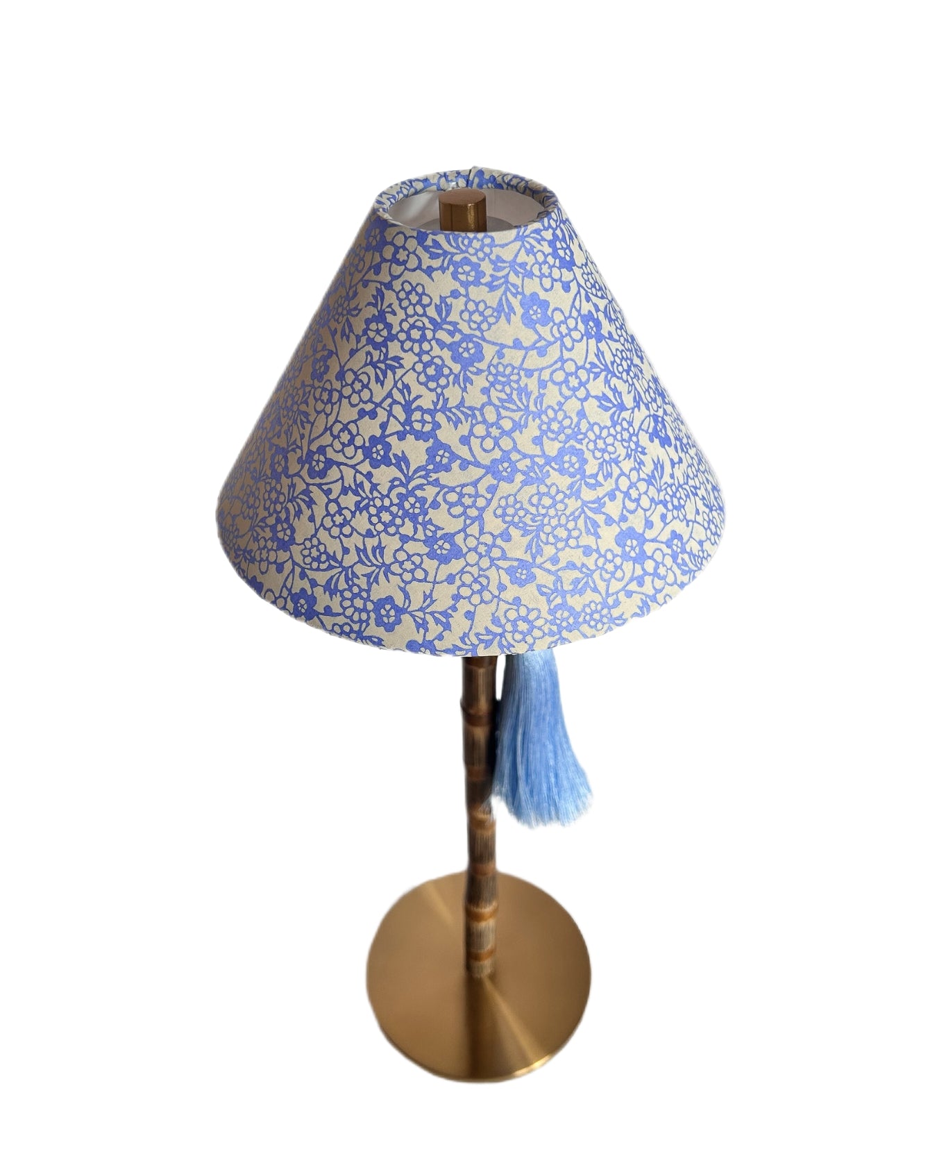 CORDLESS BAMBOO LAMP and Custom Lampshade ('Forget-me-nots in Icy Blue')