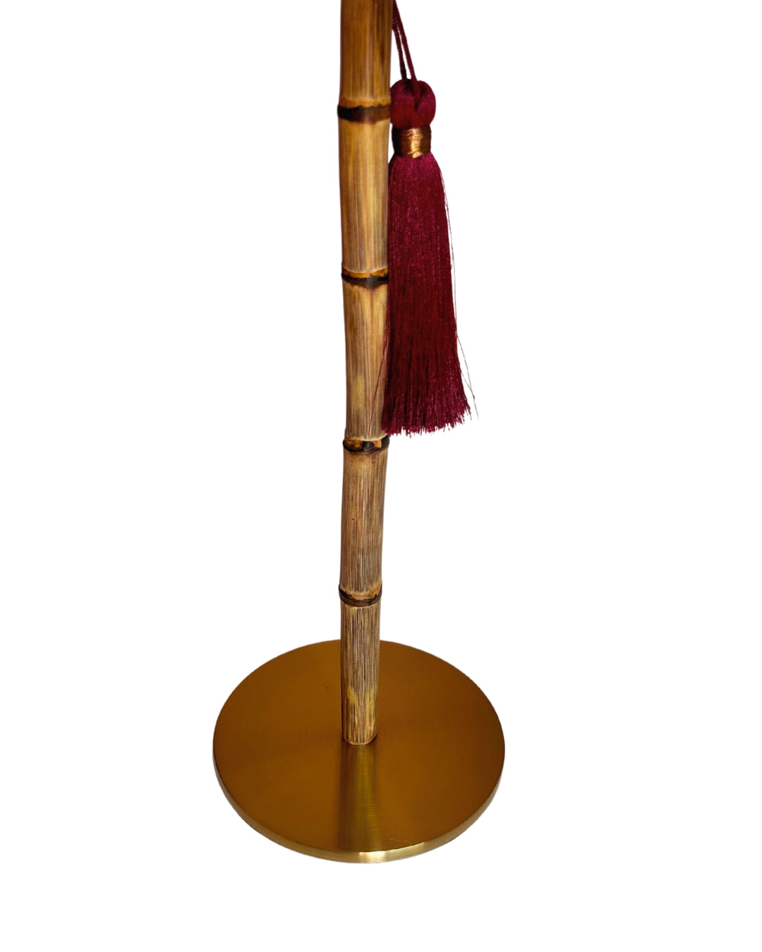 CORDLESS BAMBOO LAMP and Custom Lampshade ('Dahlias in Crimson')