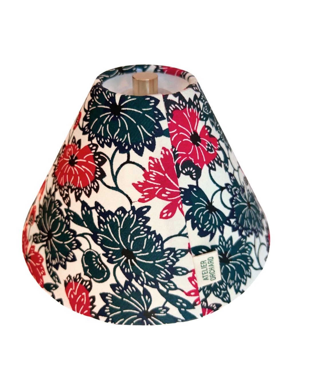 CORDLESS BAMBOO LAMP and Custom Lampshade ('Dahlias in Crimson')