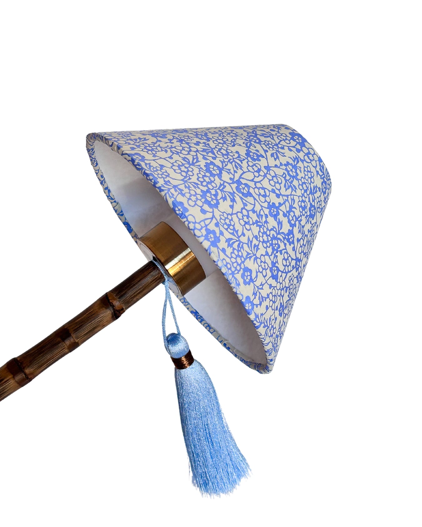 CORDLESS BAMBOO LAMP and Custom Lampshade ('Forget-me-nots in Icy Blue')