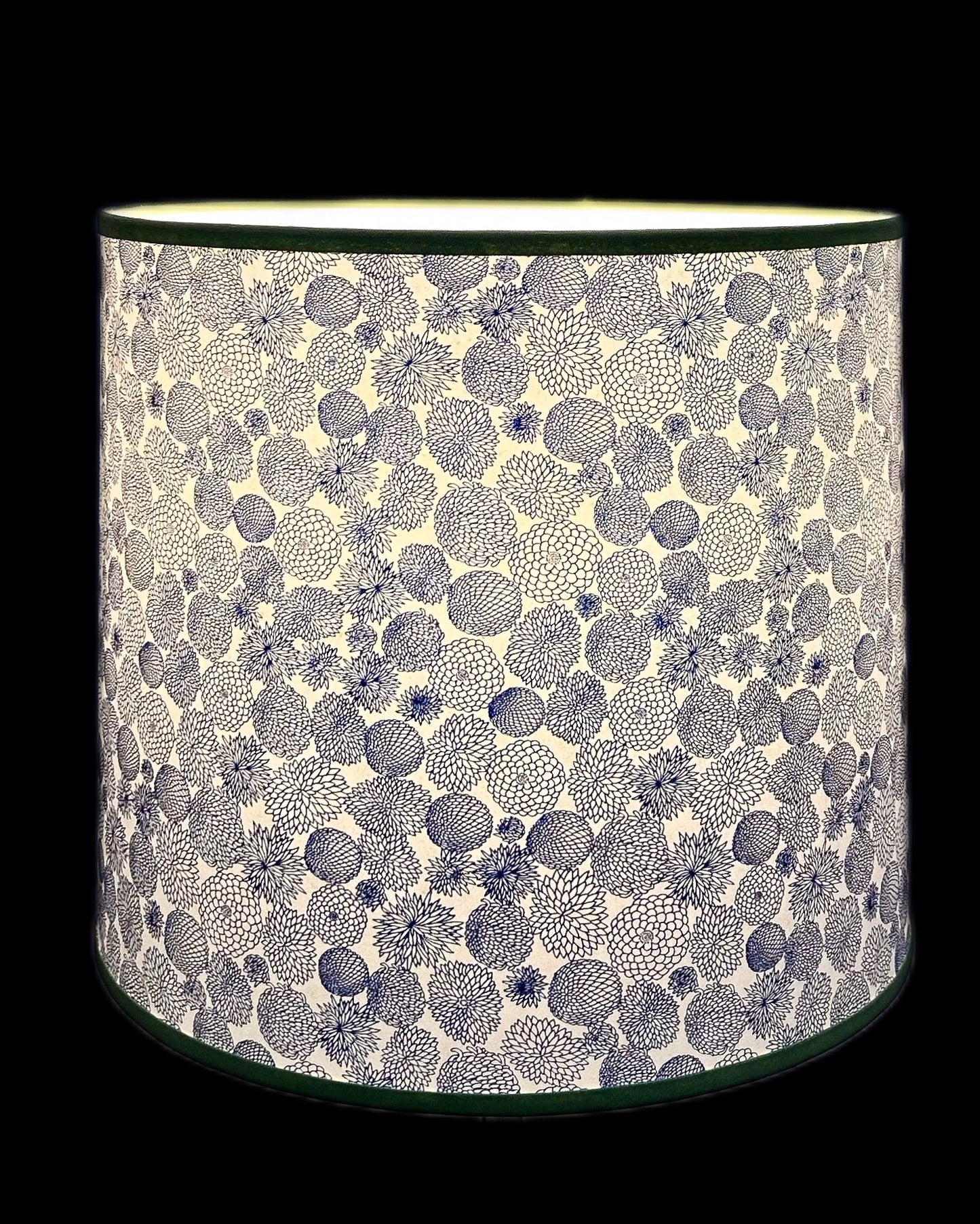 Blue Chrysanthemums on White Lampshade
