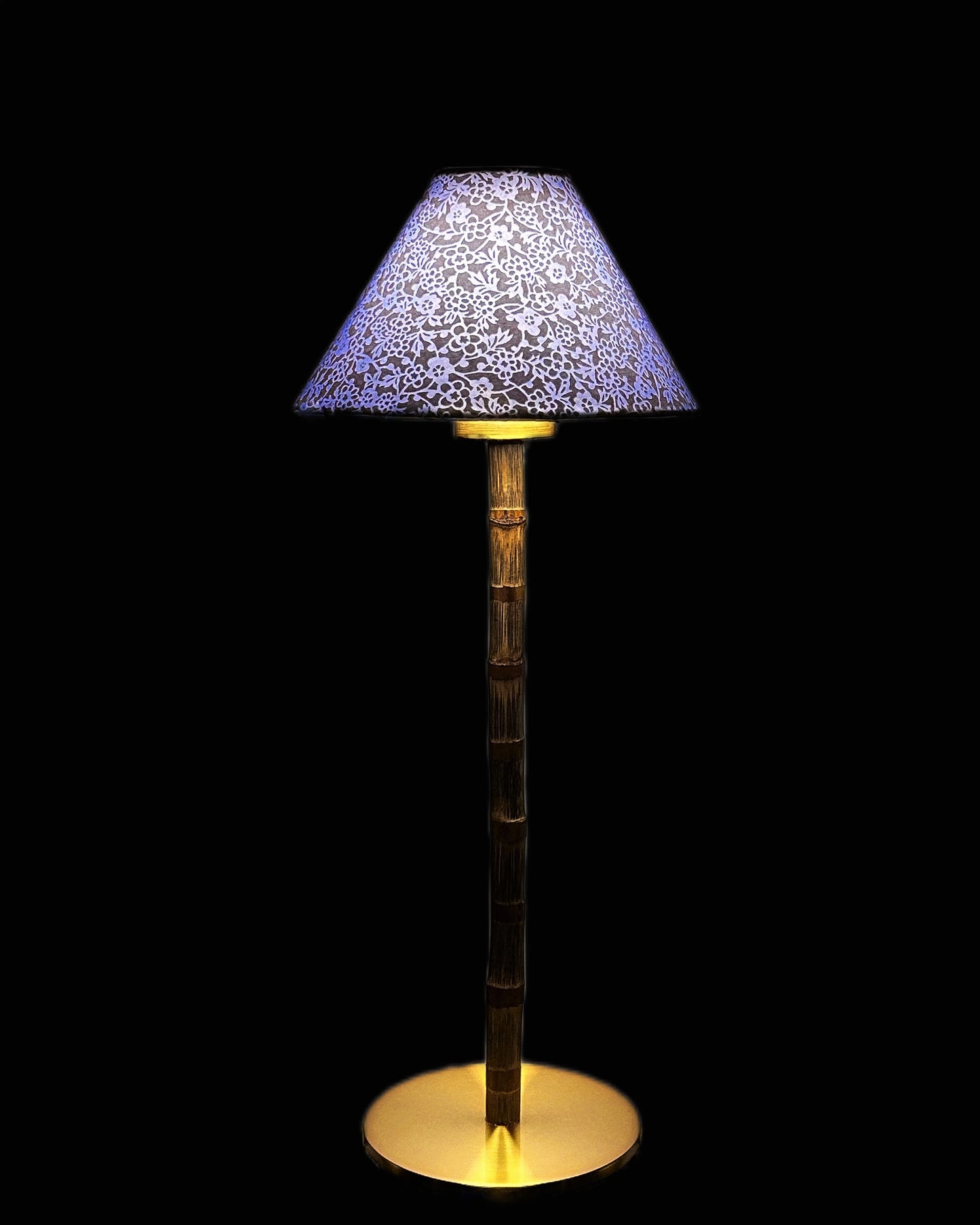 CORDLESS BAMBOO LAMP and Custom Lampshade ('Forget-me-nots in Icy Blue')